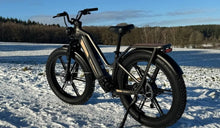 Ein Fiido Titan Elektrofahrrad steht vorübergehend im Schnee