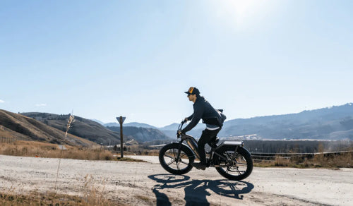 Ein Mann fährt mit einem Fiido Titan E-Bike auf einer Scheibenstraße