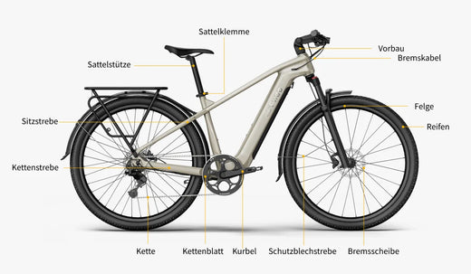 Anzeige der Rahmenkomponentenbezeichnungen am Beispiel des Fiido Nomads E-Bikes