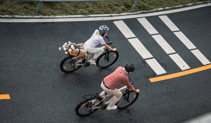 Beide Personen fahren Fiido Nomads Langstrecken-Elektrofahrräder.