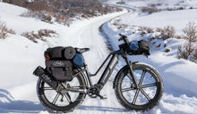 Ein Fiido Titan E-Bike mit Fat Tires im Schnee abgestellt.